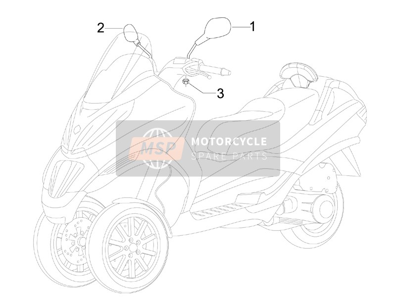 Piaggio MP3 400 ie MIC 2009 Miroir de conduite/s pour un 2009 Piaggio MP3 400 ie MIC