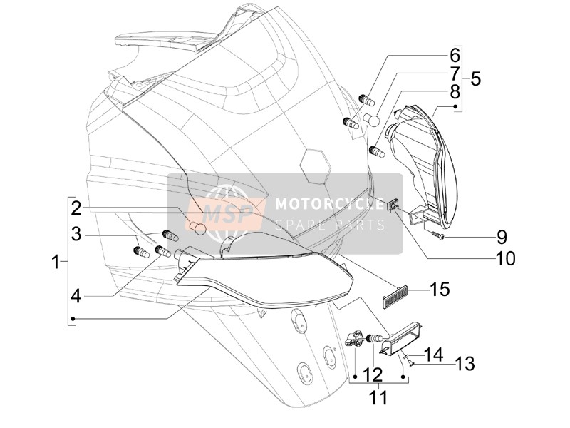 Piaggio MP3 400 ie MIC 2009 Faros traseros - Lámparas de señal de giro para un 2009 Piaggio MP3 400 ie MIC