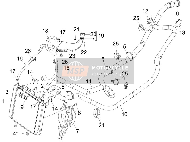 Piaggio MP3 400 ie MIC (USA) 2009 Sistema de refrigeración para un 2009 Piaggio MP3 400 ie MIC (USA)