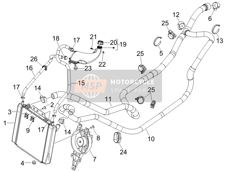 Piaggio MP3 400 ie (USA) 2008 Système de refroidissement pour un 2008 Piaggio MP3 400 ie (USA)