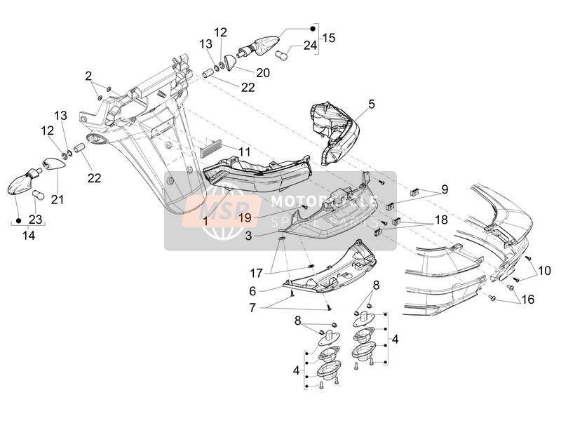 Piaggio MP3 500 LT Business (EMEA) 2014 Rear Headlamps - Turn Signal Lamps for a 2014 Piaggio MP3 500 LT Business (EMEA)