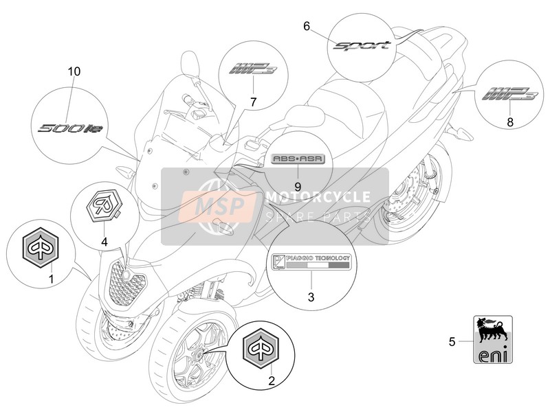 Piaggio MP3 500 LT Sport 2015 Labels - Emblemen voor een 2015 Piaggio MP3 500 LT Sport