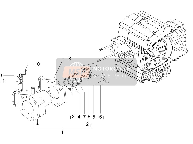 Piaggio MP3 500 (USA) 2007 Cilindro-Pistón-Unidad de pasador de muñeca para un 2007 Piaggio MP3 500 (USA)