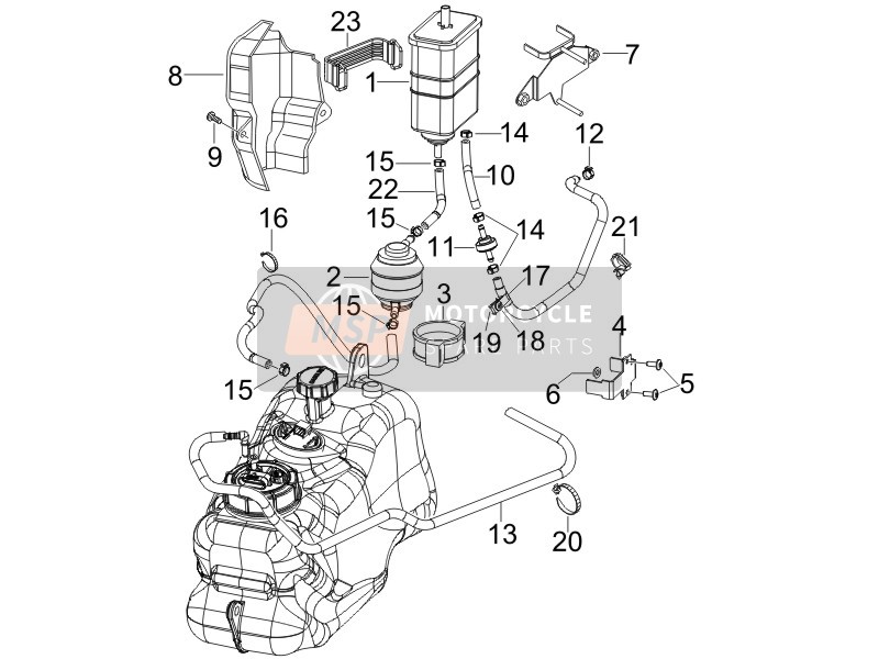 Piaggio MP3 500 (USA) 2008 Anti-Sistema de percolación para un 2008 Piaggio MP3 500 (USA)