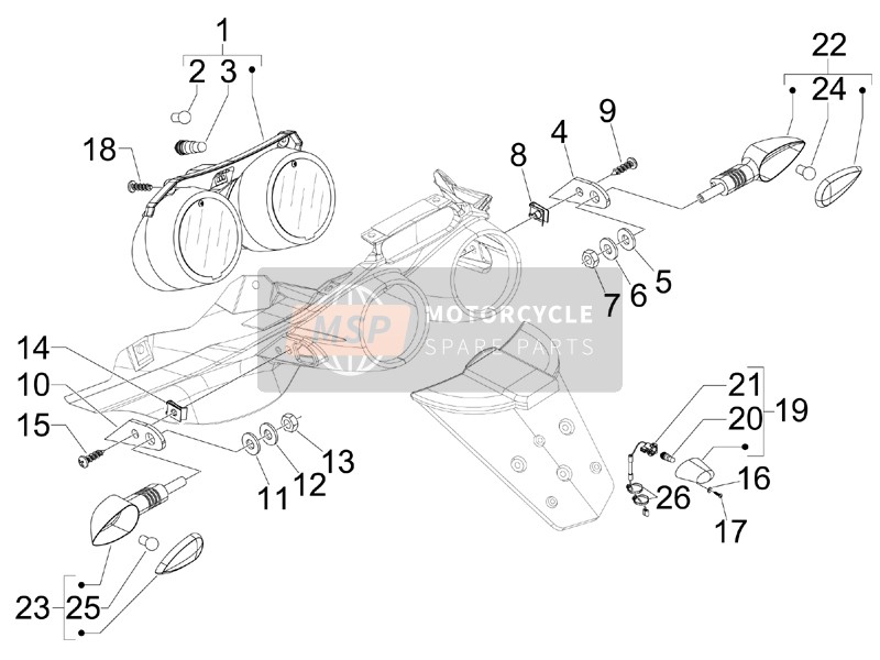 Piaggio MP3 500 (USA) 2007 Phares arrière - Lampes de clignotant pour un 2007 Piaggio MP3 500 (USA)