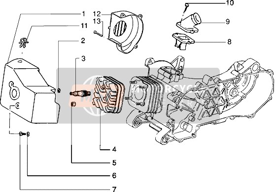 Piaggio NRG MC3 2002 Cylinder Head And Induction Pipe (Vehicle With Rear Drum Brake) for a 2002 Piaggio NRG MC3