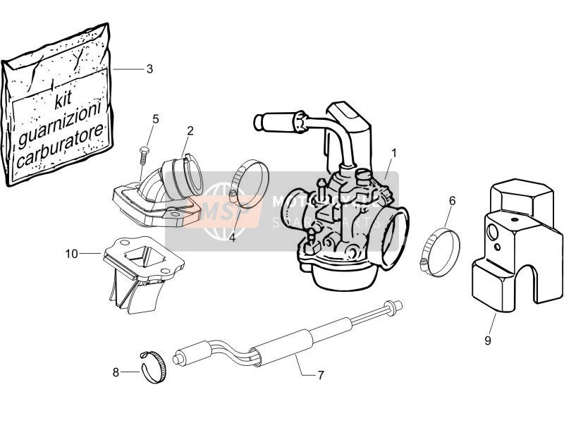 Piaggio NRG Power DT 2006 Carburettor, Assembly - Union Pipe for a 2006 Piaggio NRG Power DT