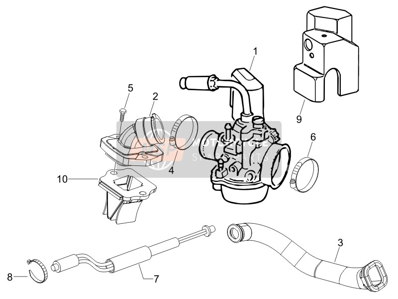 Piaggio NRG Power DT Serie Speciale (D) 2007 Carburettor, Assembly - Union Pipe for a 2007 Piaggio NRG Power DT Serie Speciale (D)