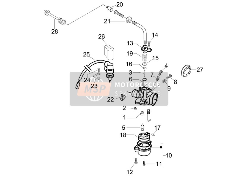 Piaggio NRG Power DT Serie Speciale (D) 2007 Carburador Componentes para un 2007 Piaggio NRG Power DT Serie Speciale (D)