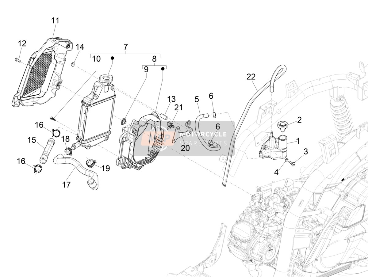 1A019402, Water Pipe Pump Radiator, Piaggio, 1