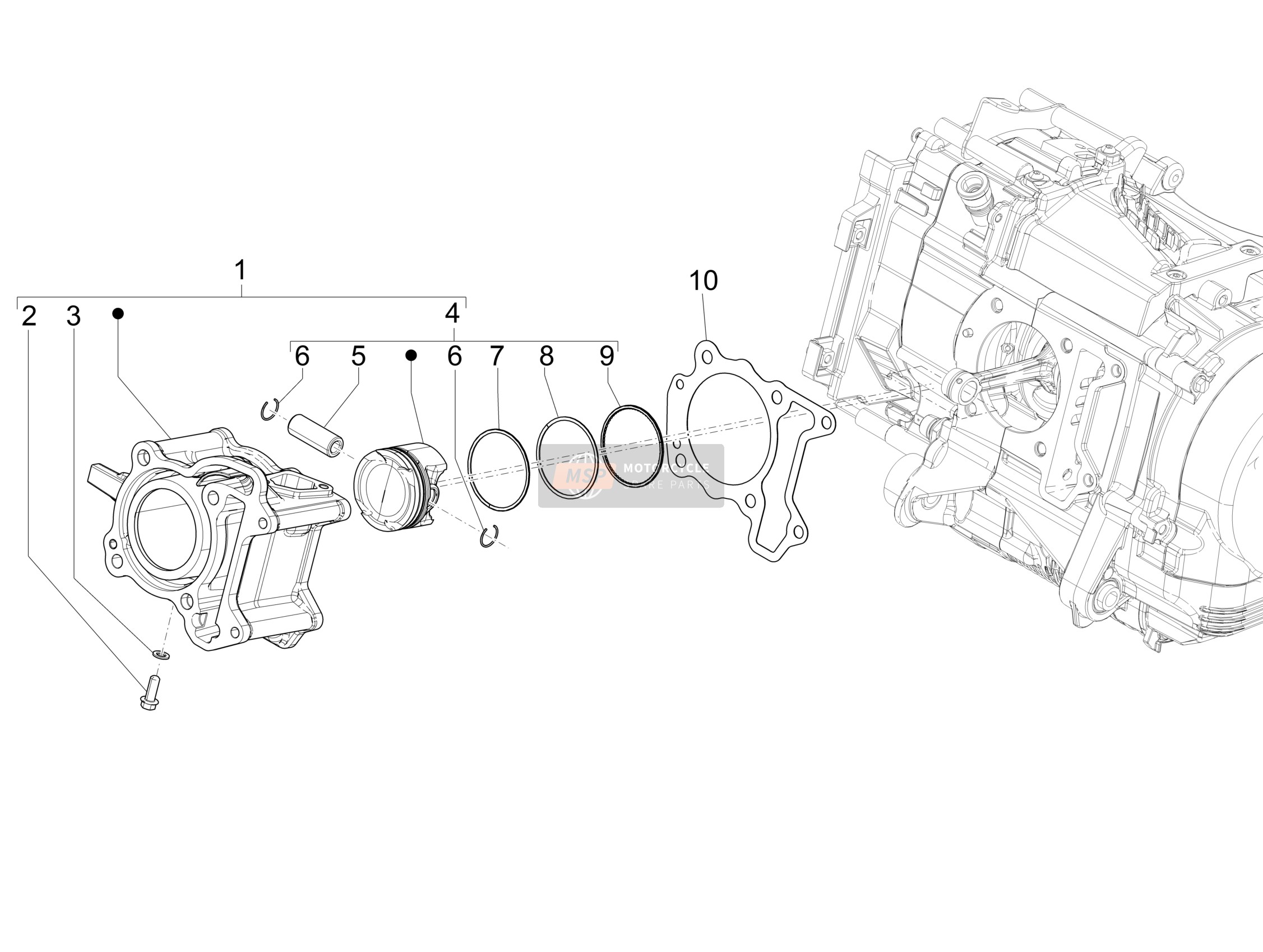 Cylinder-piston-wrist pin unit