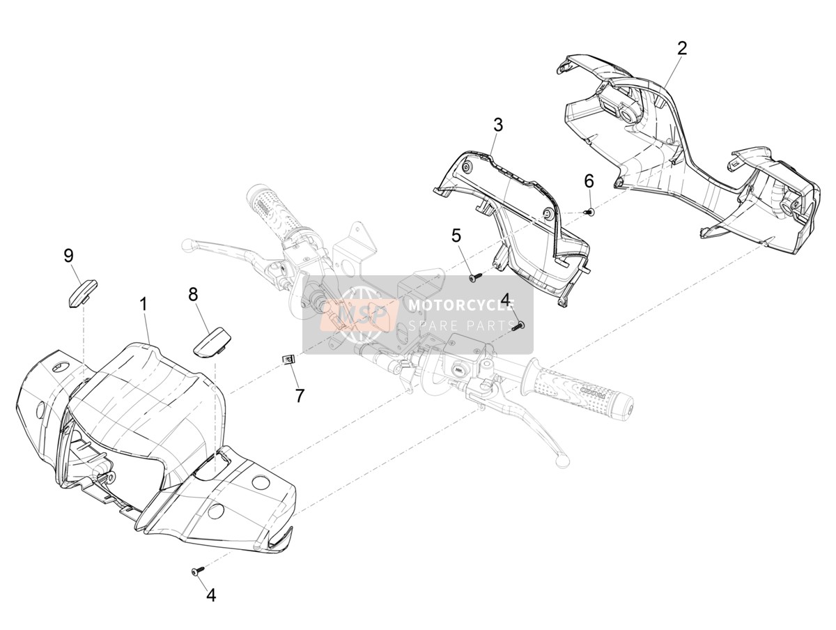Piaggio Medley 150 4T ie ABS E4 (EU) 2020 Lenkerabdeckungen (2) für ein 2020 Piaggio Medley 150 4T ie ABS E4 (EU)