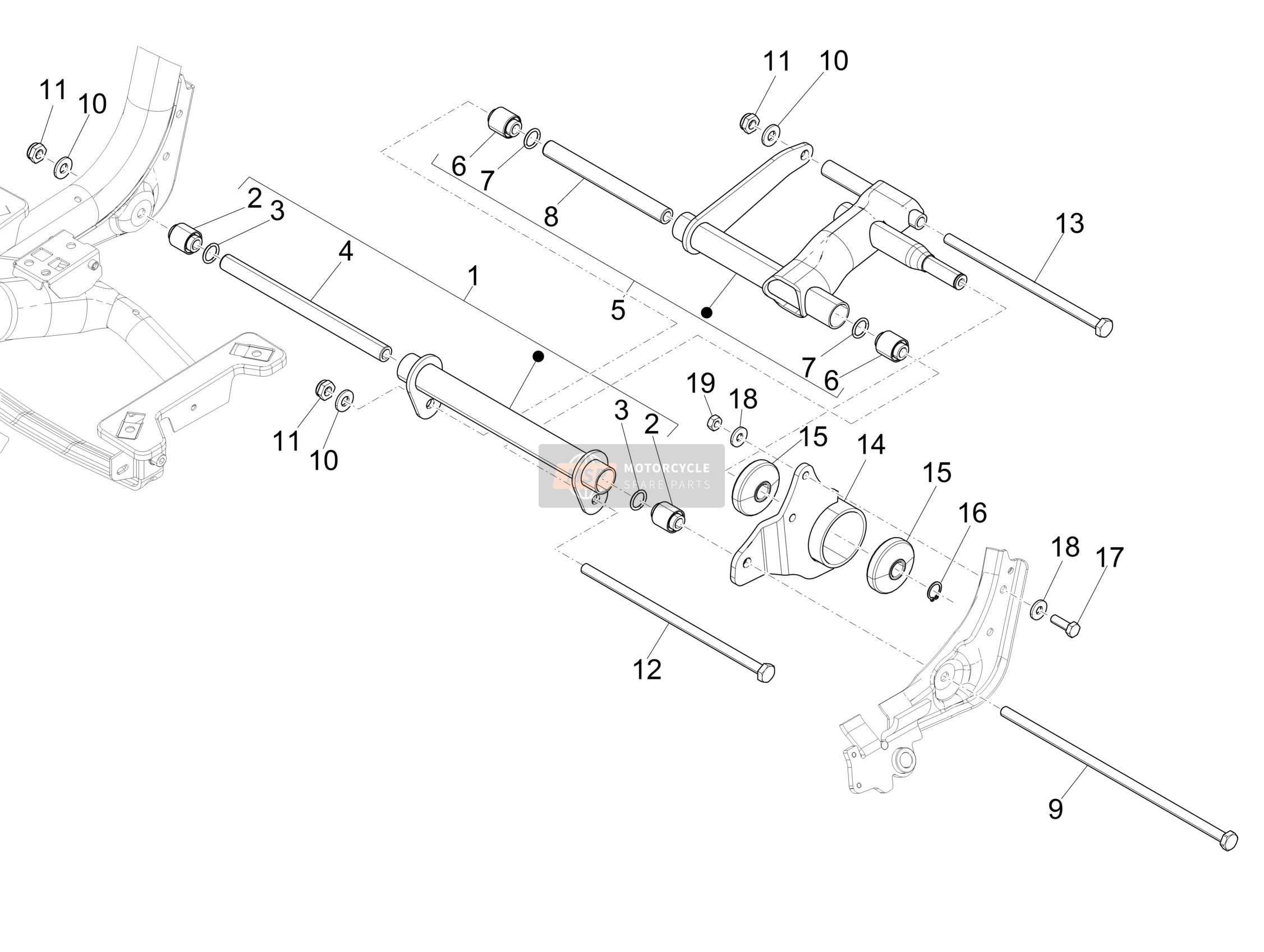 Piaggio Medley 150 4T ie ABS E4 (EU) 2020 Schwinge (2) für ein 2020 Piaggio Medley 150 4T ie ABS E4 (EU)