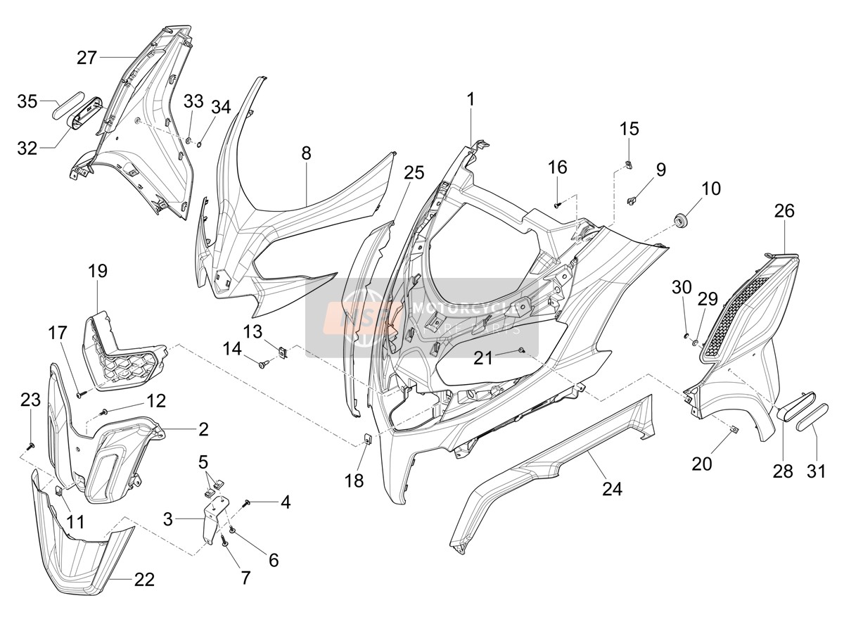 Piaggio MP3 530 HPE RST Exclusive E5 (N.AMERICA) 2023 Front shield for a 2023 Piaggio MP3 530 HPE RST Exclusive E5 (N.AMERICA)