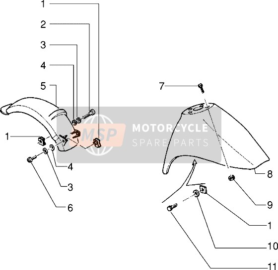 Piaggio Sfera RST 80 1995 Front And Rear Mudguard for a 1995 Piaggio Sfera RST 80