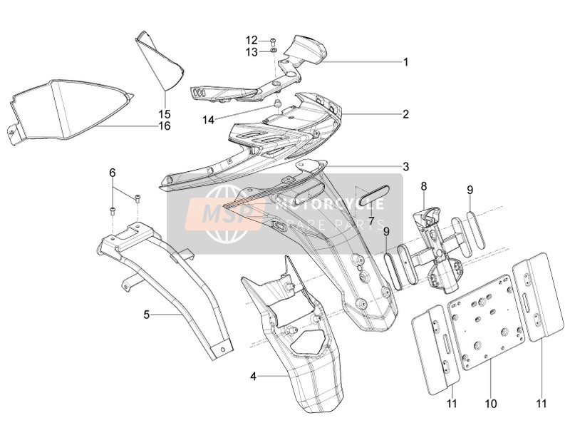 Piaggio Typhoon 125 4T 2V E3 (USA) 2011 Abdeckung hinten - Spritzschutz für ein 2011 Piaggio Typhoon 125 4T 2V E3 (USA)