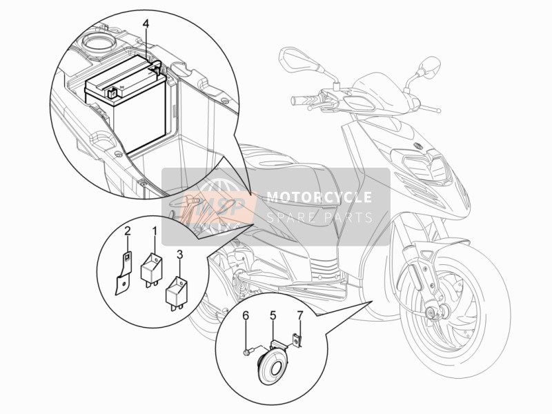 Piaggio Typhoon 125 4T 2V E3 (USA) 2015 Interruptores de control remoto - Batería - cuerno para un 2015 Piaggio Typhoon 125 4T 2V E3 (USA)