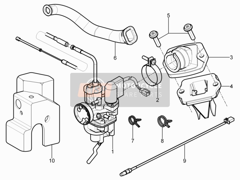 Piaggio Typhoon 50 2T E3 (CH) 2011 Carburettor, Assembly - Union Pipe for a 2011 Piaggio Typhoon 50 2T E3 (CH)