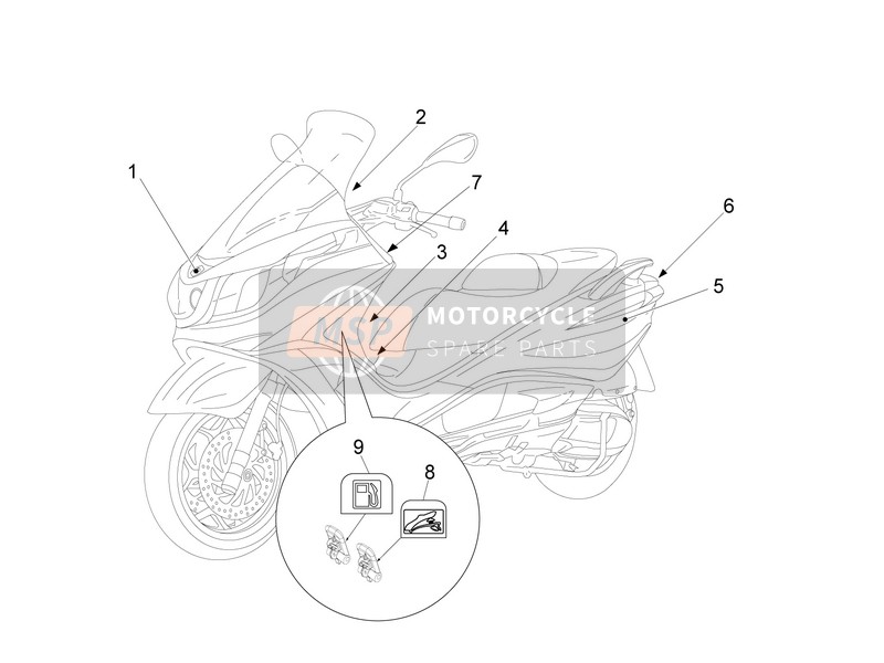 Piaggio X10 350 4T 4V I.E. E3 2015 Platten - Embleme für ein 2015 Piaggio X10 350 4T 4V I.E. E3