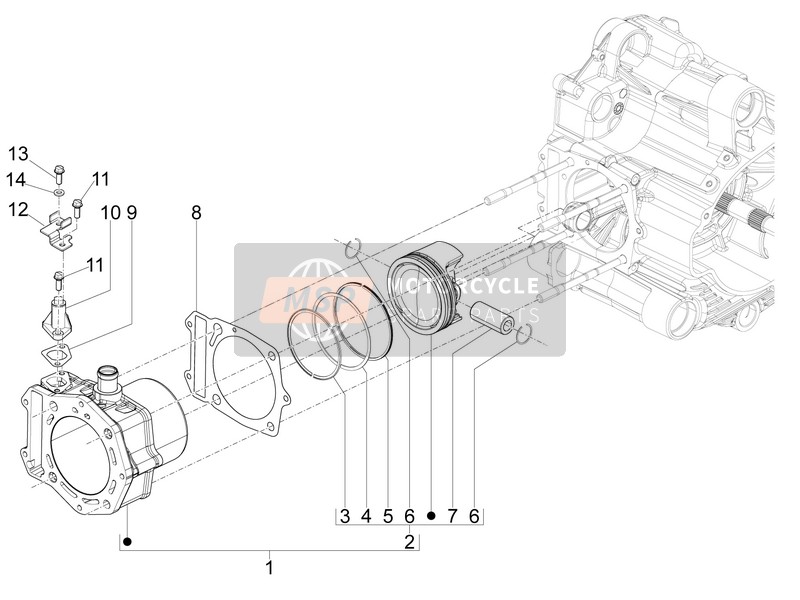 Piaggio X10 500 4T 4V I.E. E3 2012 Zylinder-Kolben-Kolbenbolzeneinheit für ein 2012 Piaggio X10 500 4T 4V I.E. E3