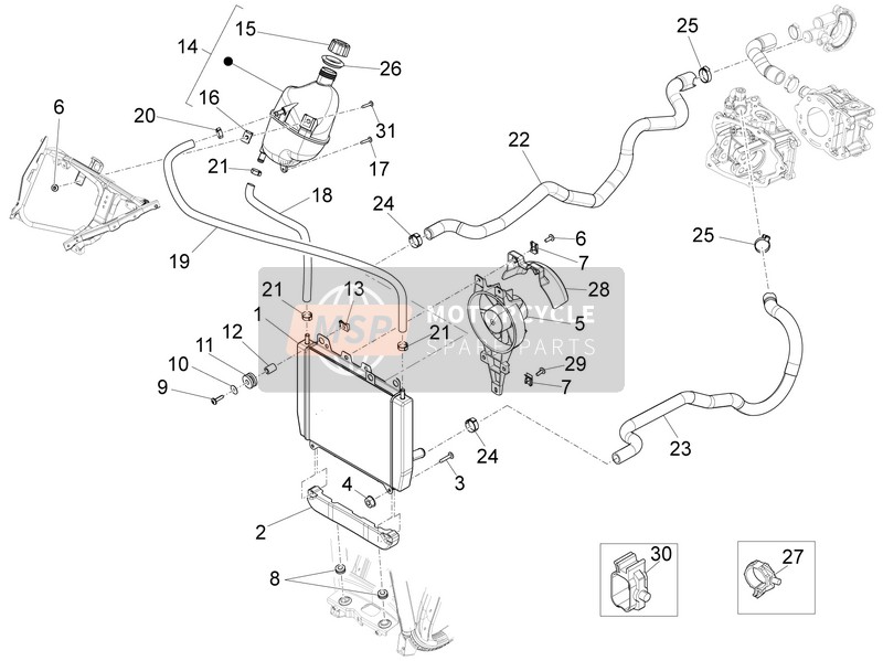 Piaggio X10 500 4T 4V I.E. E3 2013 Sistema di raffreddamento per un 2013 Piaggio X10 500 4T 4V I.E. E3