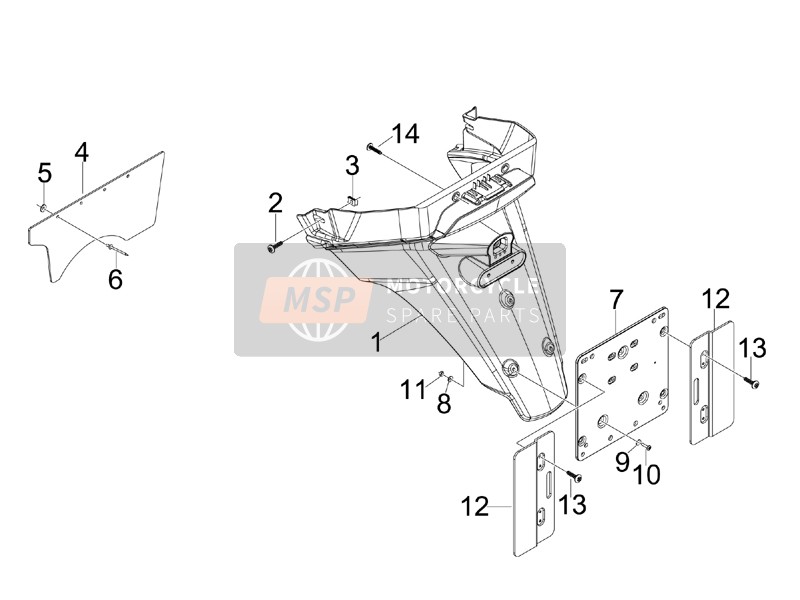 Piaggio X7 125 Euro 3 2008 Cubierta trasera - Protector contra salpicaduras para un 2008 Piaggio X7 125 Euro 3