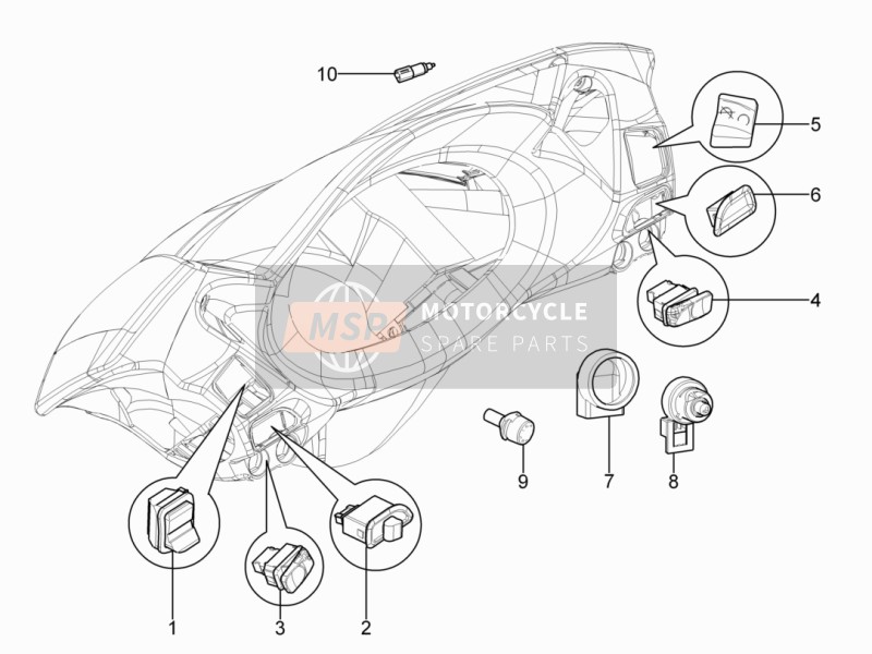 Piaggio X7 125 Euro 3 2008 Sélecteurs - Commutateurs - Boutons pour un 2008 Piaggio X7 125 Euro 3