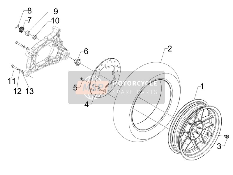 Piaggio X7 125 ie Euro 3 2009 Ruota posteriore per un 2009 Piaggio X7 125 ie Euro 3