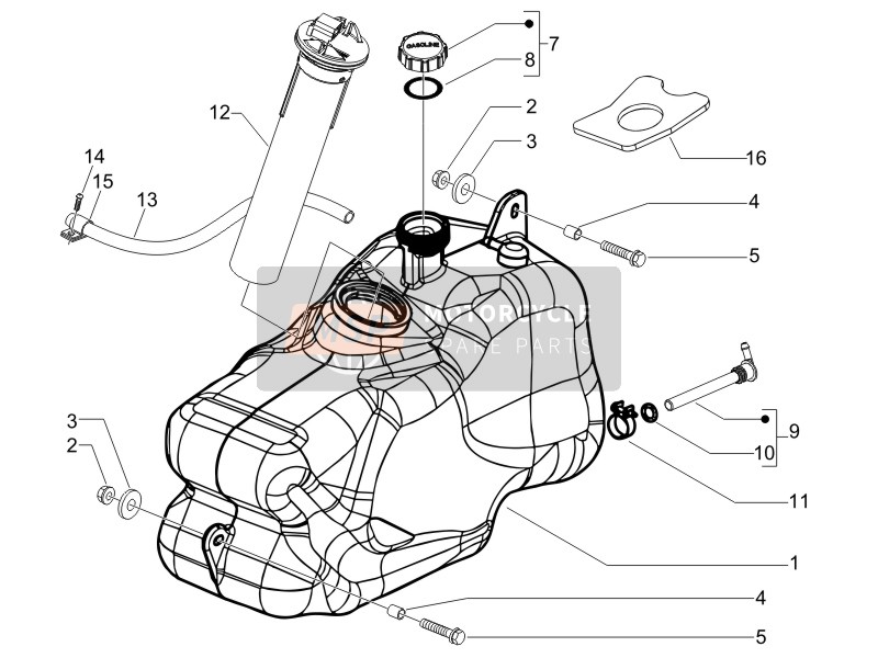 Piaggio X8 125 Potenziato (UK) 2006 Benzinetank voor een 2006 Piaggio X8 125 Potenziato (UK)