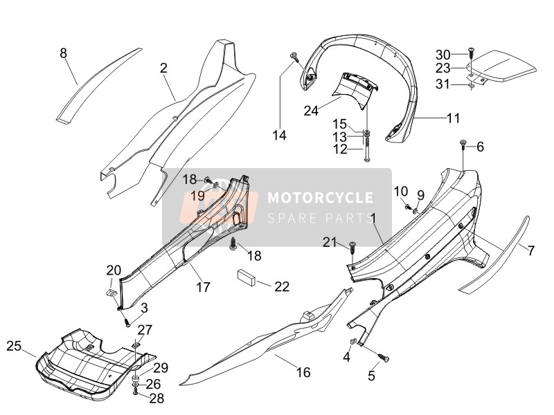 Piaggio X8 125 Premium Euro 3 (UK) 2007 Side Cover - Spoiler for a 2007 Piaggio X8 125 Premium Euro 3 (UK)