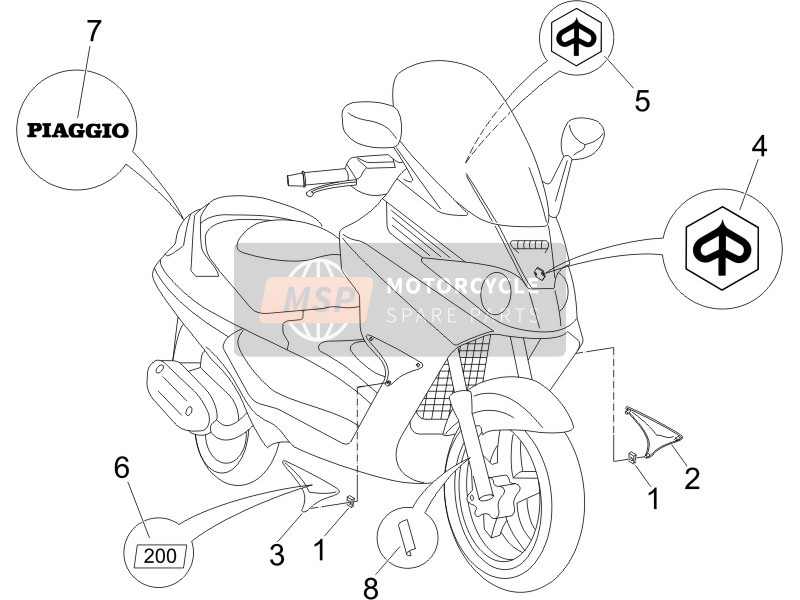 Piaggio X8 200 2007 Platos - Emblemas para un 2007 Piaggio X8 200