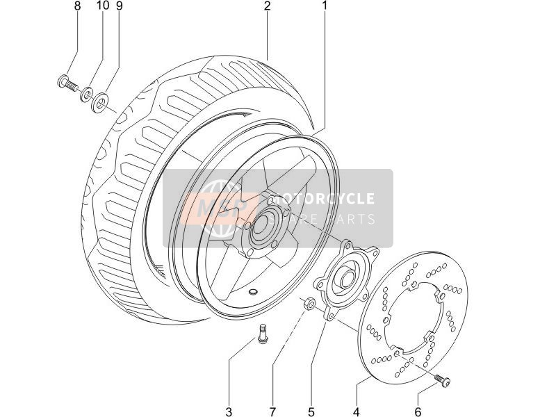 Piaggio X9 125 Evolution Euro 3 (UK) 2007 Rear Wheel for a 2007 Piaggio X9 125 Evolution Euro 3 (UK)