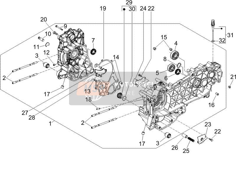 Piaggio X9 125 Evolution Potenziato (UK) 2006 Crankcase for a 2006 Piaggio X9 125 Evolution Potenziato (UK)