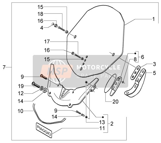 Piaggio X9 200 Evolution 2004 Parabrezza per un 2004 Piaggio X9 200 Evolution
