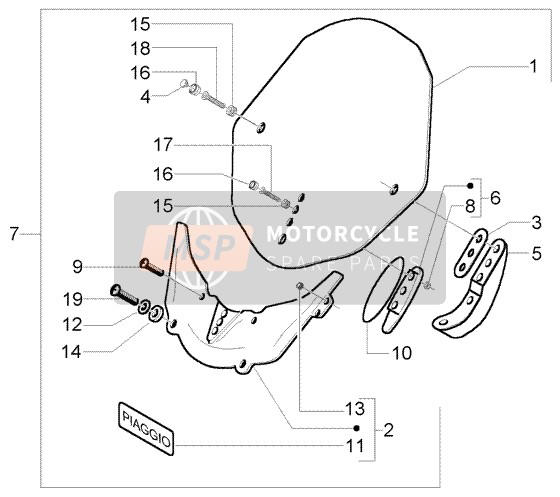 935119, Windscherm Bevestiging Onderdelen, Piaggio, 0