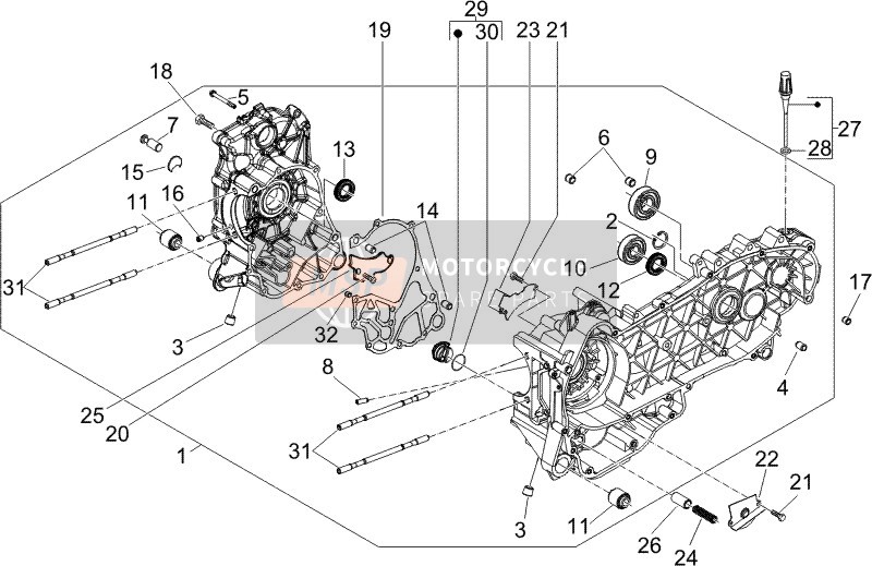 Piaggio X Evo 125 Euro 3 (UK) 2015 Crankcase for a 2015 Piaggio X Evo 125 Euro 3 (UK)