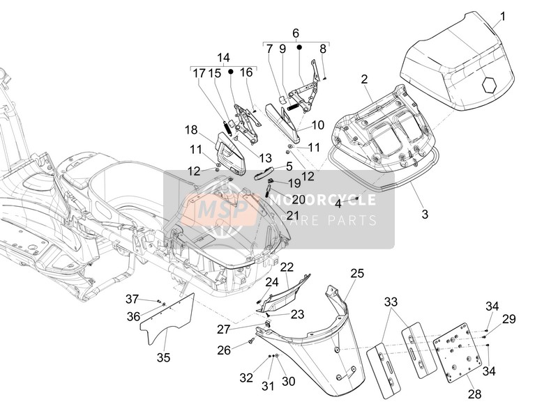 Piaggio X Evo 125 Euro 3 (UK) 2007 Capot arrière - Garde anti-éclaboussures pour un 2007 Piaggio X Evo 125 Euro 3 (UK)