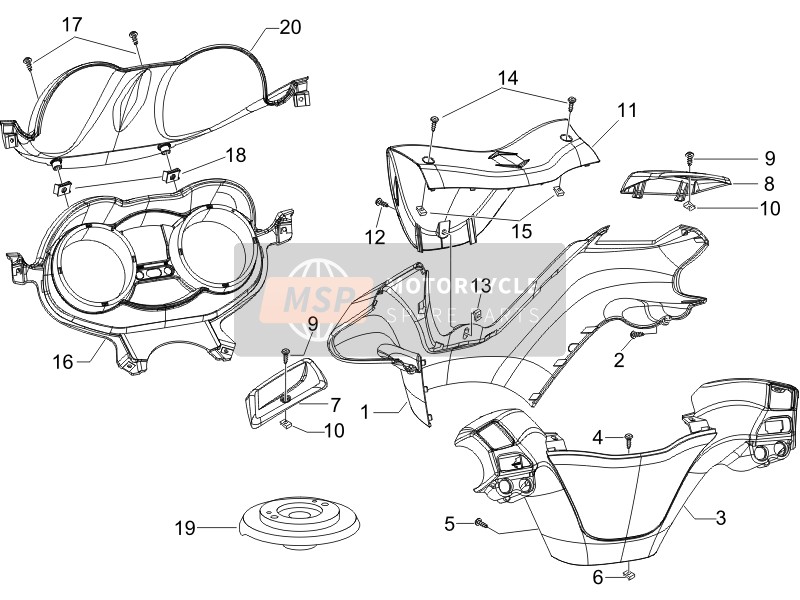 Piaggio X Evo 250 Euro 3 2015 Lenkerabdeckungen für ein 2015 Piaggio X Evo 250 Euro 3