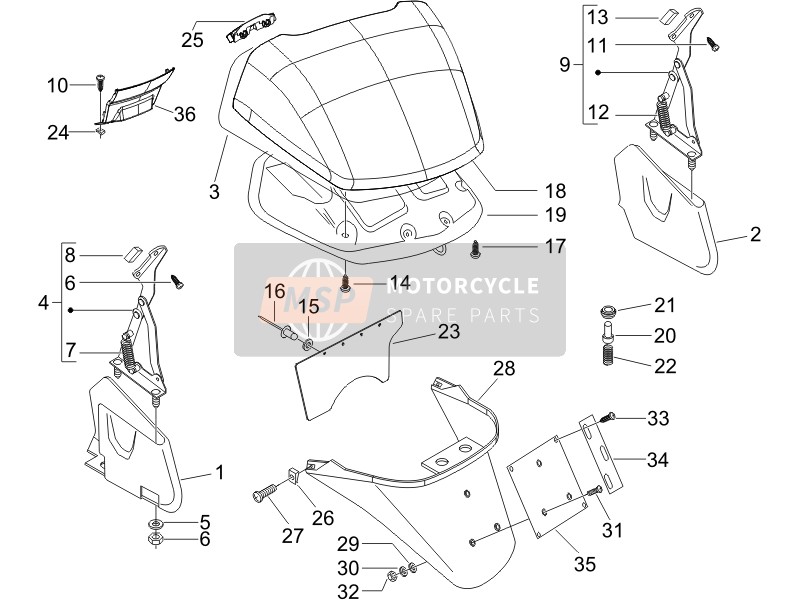 62025360ND, Rear Lower Side Closing, Piaggio, 2