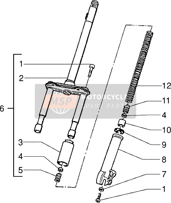 Piaggio Zip freno a disco 1995 Columna de dirección para un 1995 Piaggio Zip freno a disco