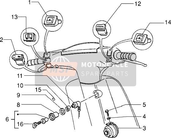 Piaggio Zip RST 1999 Schakelaar-Claxon-Slot voor een 1999 Piaggio Zip RST