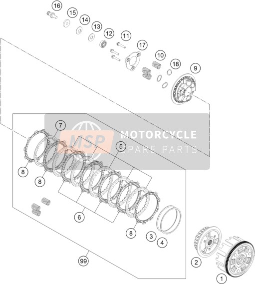 KTM 390 DUKE, grey, w/o DRL - CKD 2023 Embrayage pour un 2023 KTM 390 DUKE, grey, w/o DRL - CKD