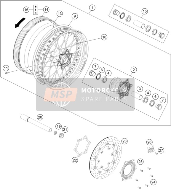 75009101144C1A, Front Wheel Cpl. 3, 5X17" Tl, KTM, 0