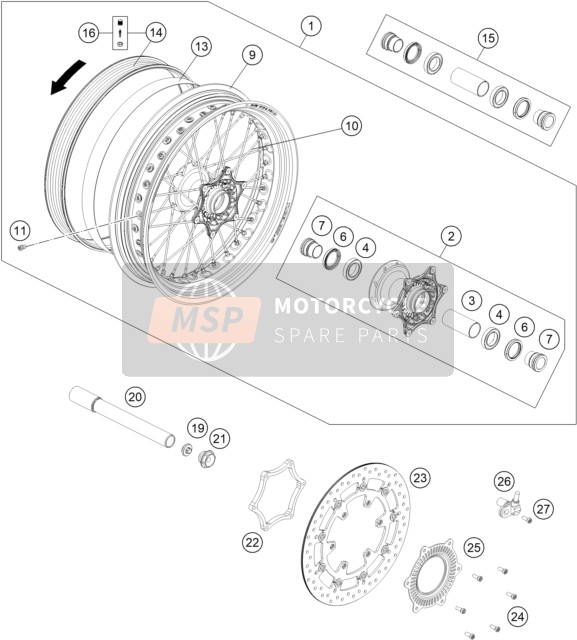 7500901004433, Front Hub Cpl., KTM, 0