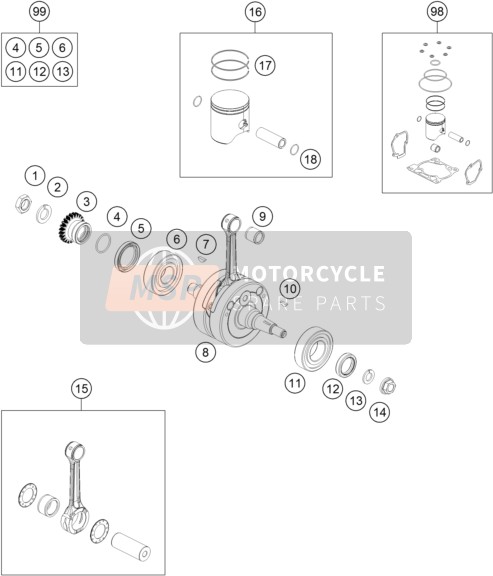 51030034000, Needle Bearing Kbk 15X19X20, KTM, 2