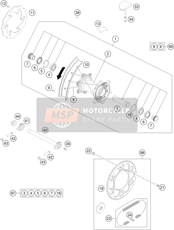 78010015010, Rear Wheel Rep. Kit, KTM, 1