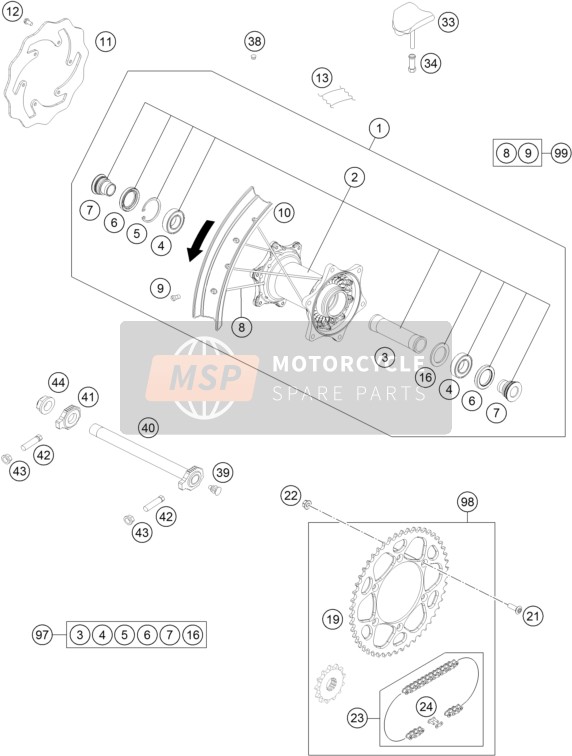 00050000981, Spoke Kit Rear 18' Exc 17, KTM, 0