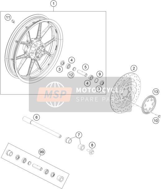 KTM 390 DUKE, silver - CKD, Malaysia 2021 FRONT WHEEL for a 2021 KTM 390 DUKE, silver - CKD, Malaysia