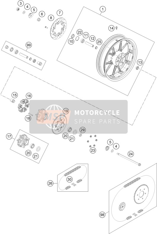 KTM 250 DUKE, silver w/o ABS-B.D. 2022 REAR WHEEL for a 2022 KTM 250 DUKE, silver w/o ABS-B.D.