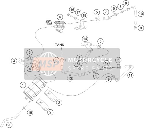 KTM 250 DUKE, silver - B.D. 2022 Cartouche évaporative 1 pour un 2022 KTM 250 DUKE, silver - B.D.